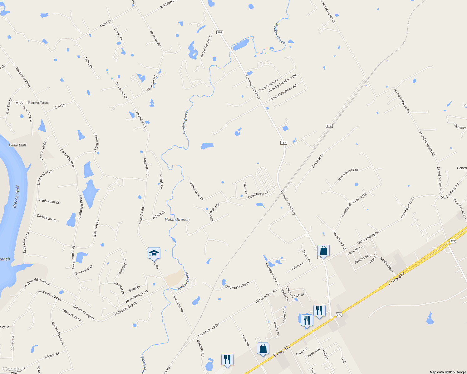 map of restaurants, bars, coffee shops, grocery stores, and more near 910 West White Tail Drive in Granbury