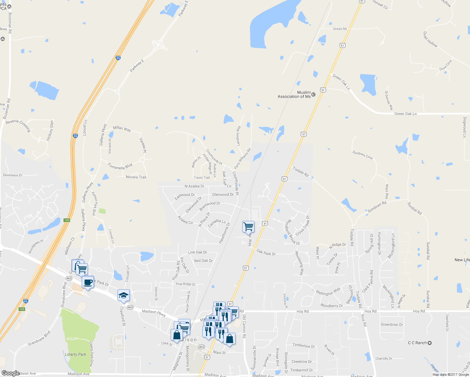map of restaurants, bars, coffee shops, grocery stores, and more near 424 Countryside Place in Madison