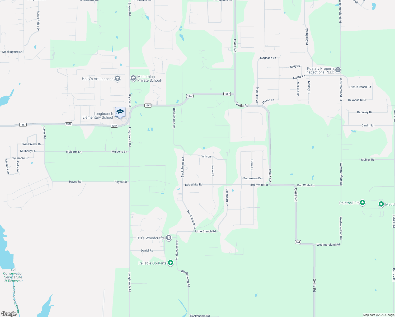 map of restaurants, bars, coffee shops, grocery stores, and more near 7440 Faith Ln in Waxahachie