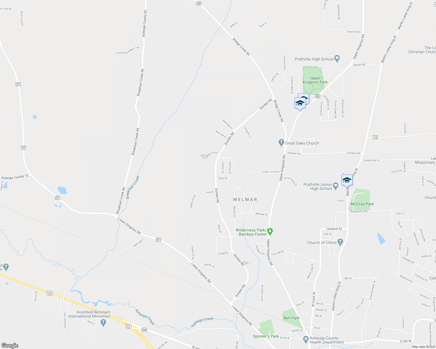 map of restaurants, bars, coffee shops, grocery stores, and more near 702 Durden Rd in Prattville