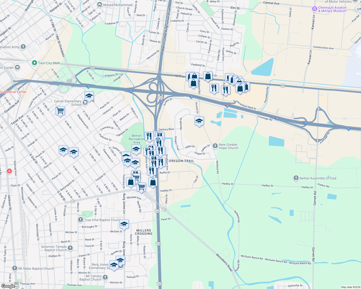 map of restaurants, bars, coffee shops, grocery stores, and more near 324 Nevada Dr in Monroe