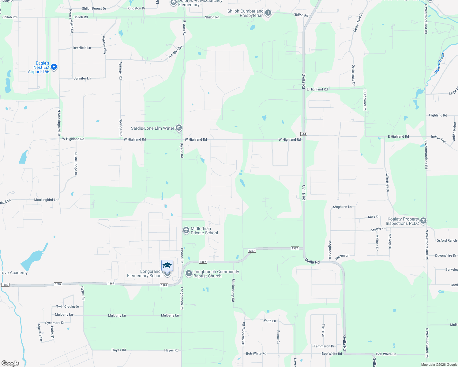 map of restaurants, bars, coffee shops, grocery stores, and more near 7261 Hamilton Drive in Midlothian