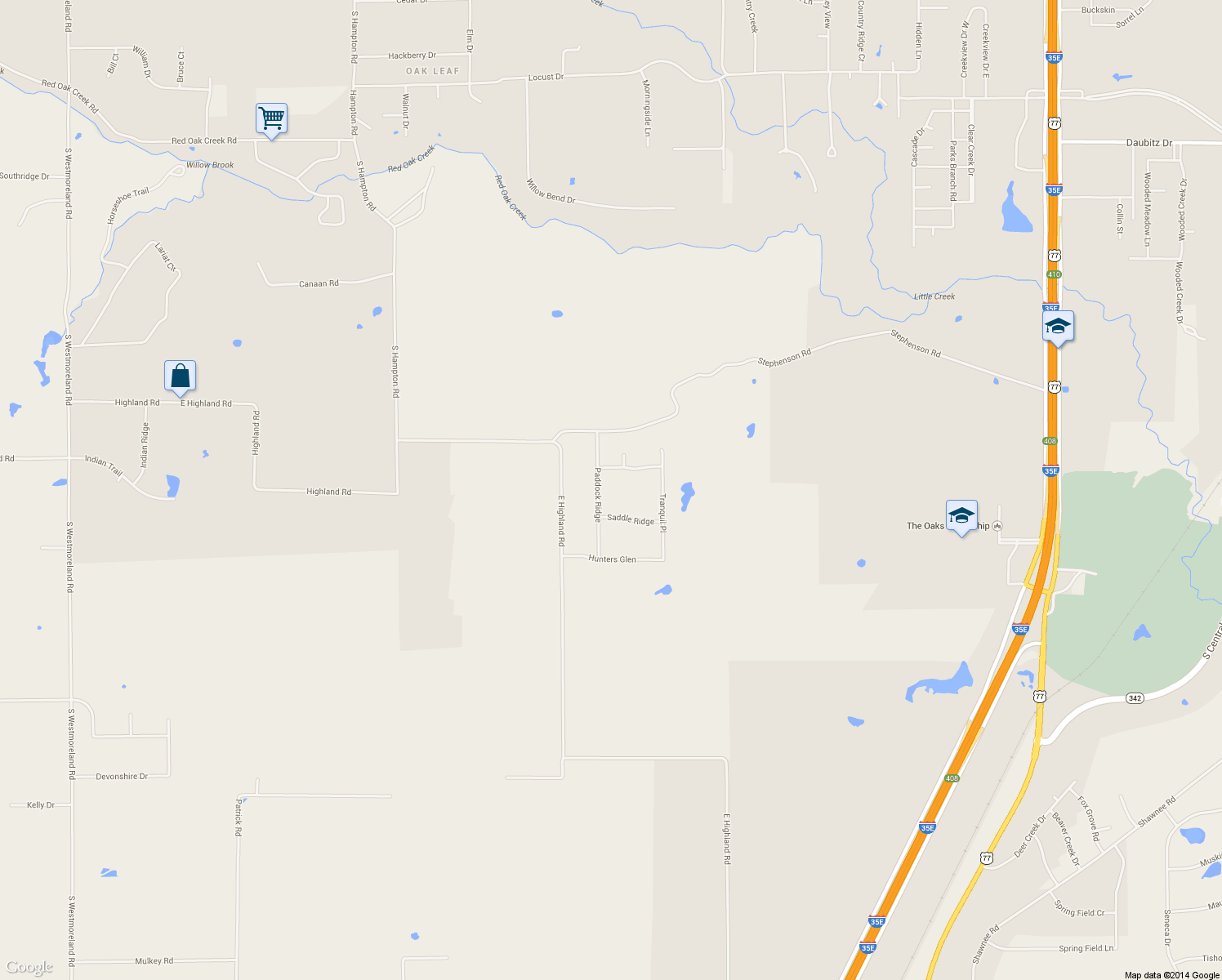 map of restaurants, bars, coffee shops, grocery stores, and more near 126 Paddock Ridge in Waxahachie