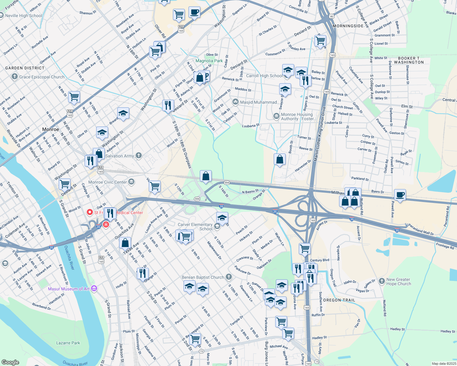 map of restaurants, bars, coffee shops, grocery stores, and more near 1753 Millhaven Rd in Monroe