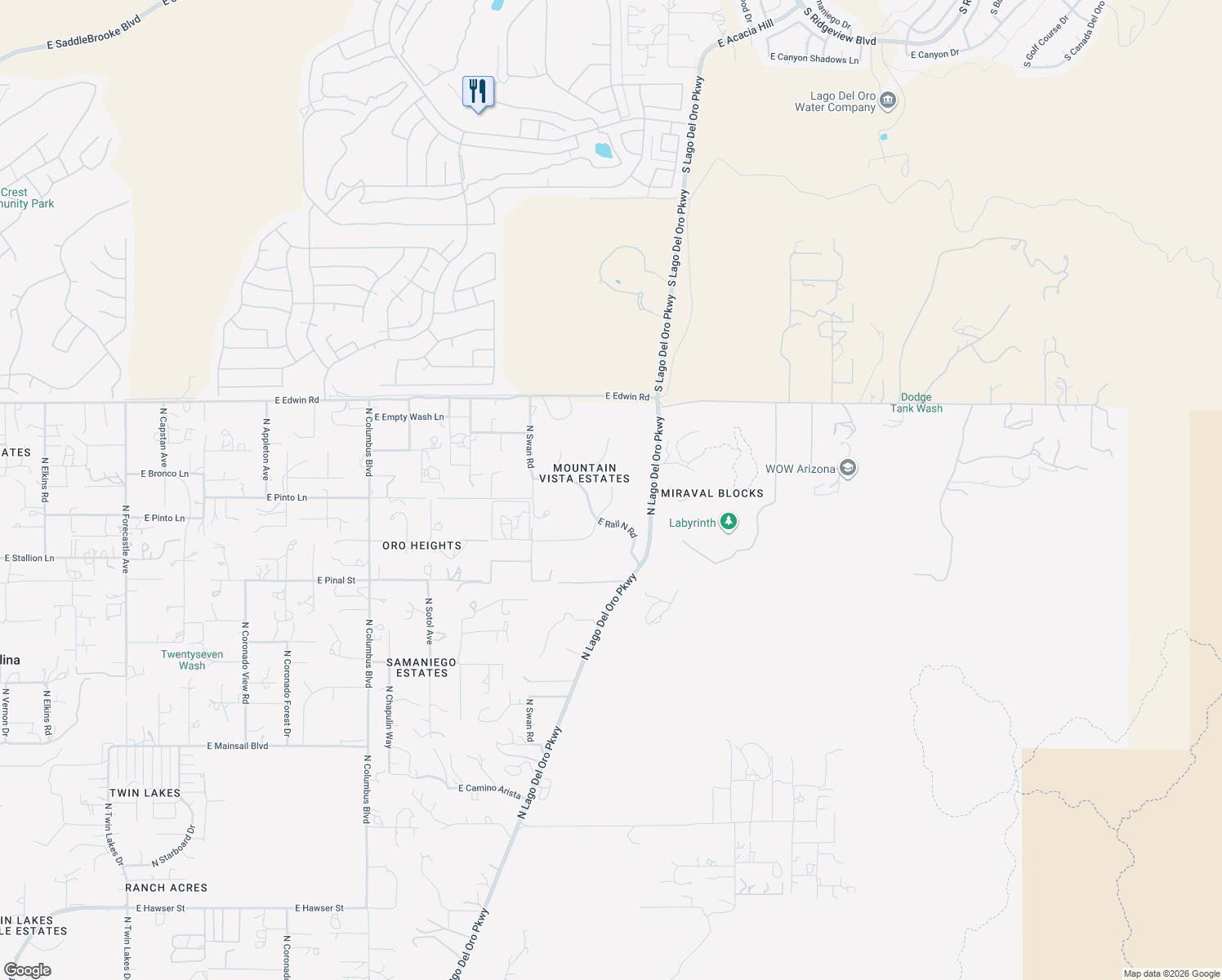 map of restaurants, bars, coffee shops, grocery stores, and more near 4859 East Rail North Road in Tucson