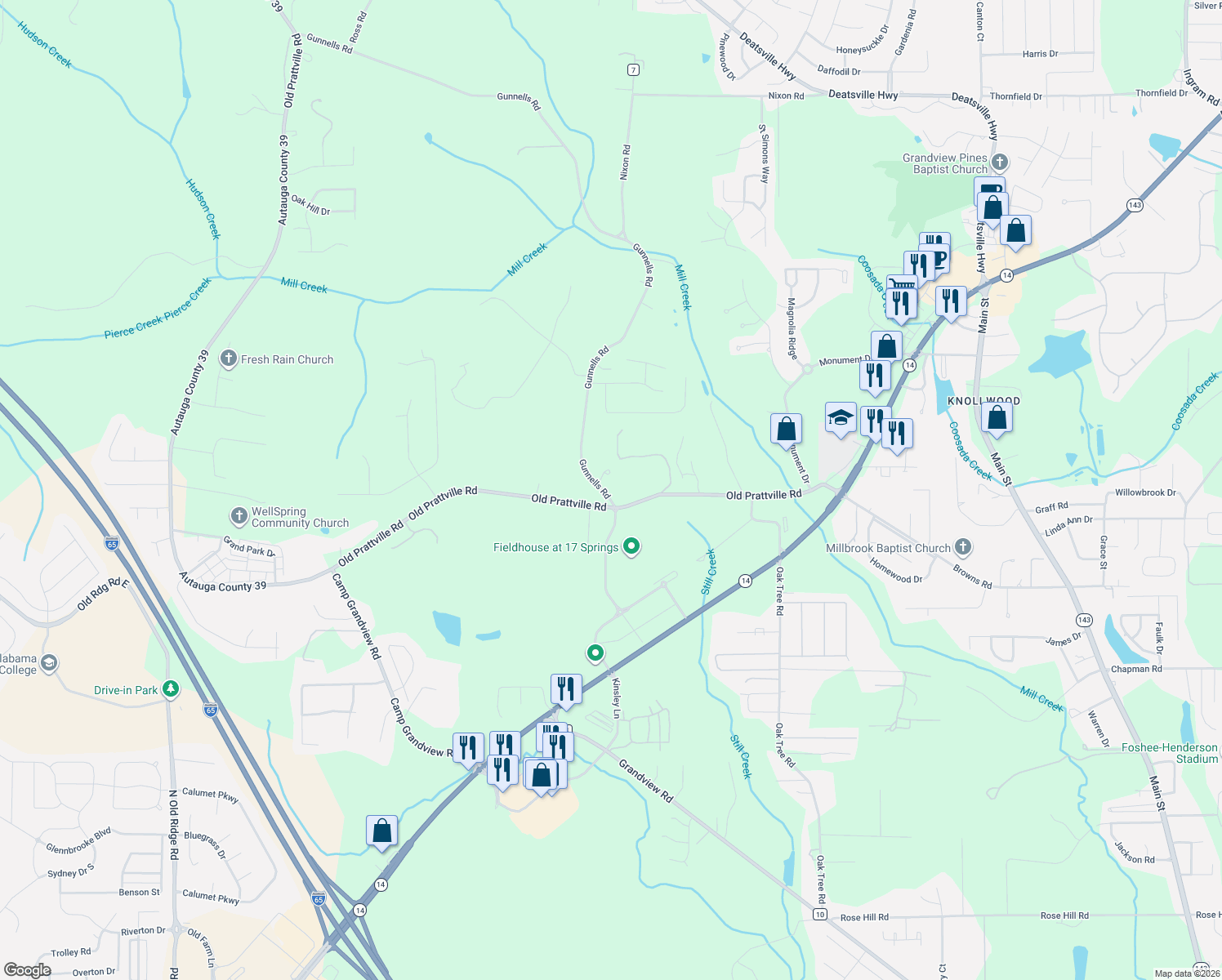 map of restaurants, bars, coffee shops, grocery stores, and more near 58 Gunnells Rd in Millbrook