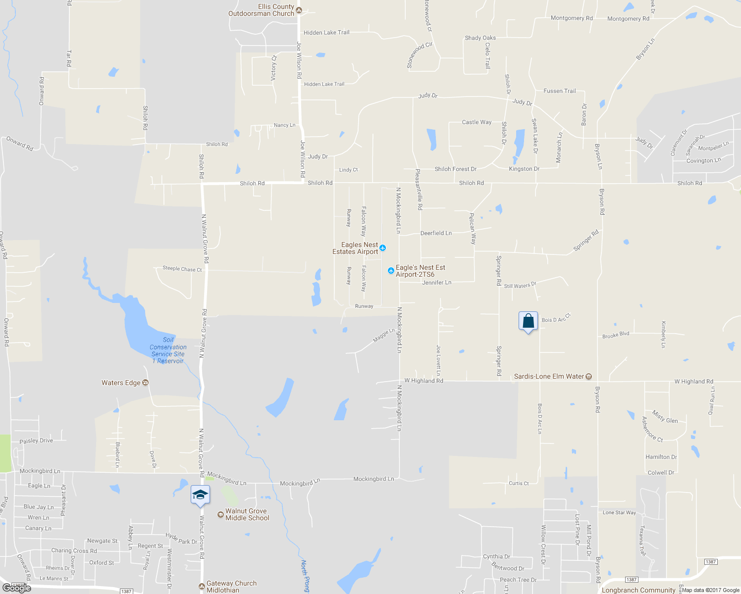 map of restaurants, bars, coffee shops, grocery stores, and more near 2520 Falcon Way in Midlothian