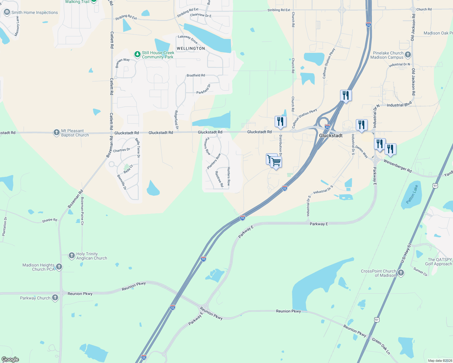 map of restaurants, bars, coffee shops, grocery stores, and more near 133 Hunters Row in Madison