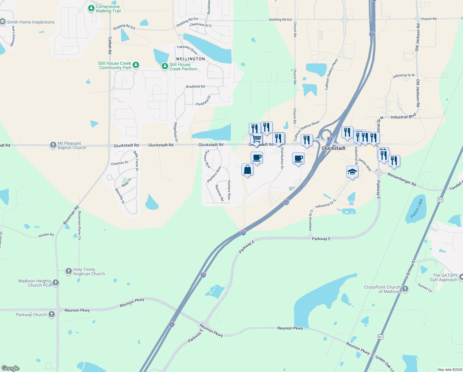map of restaurants, bars, coffee shops, grocery stores, and more near 124 Hunters Row in Madison