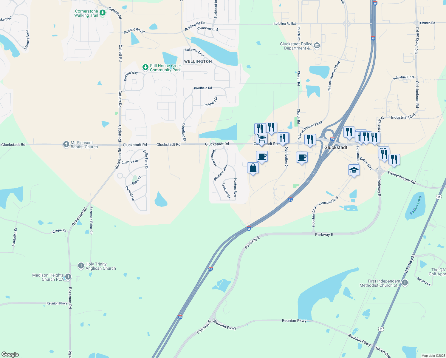 map of restaurants, bars, coffee shops, grocery stores, and more near 112 Raintree Rd in Madison