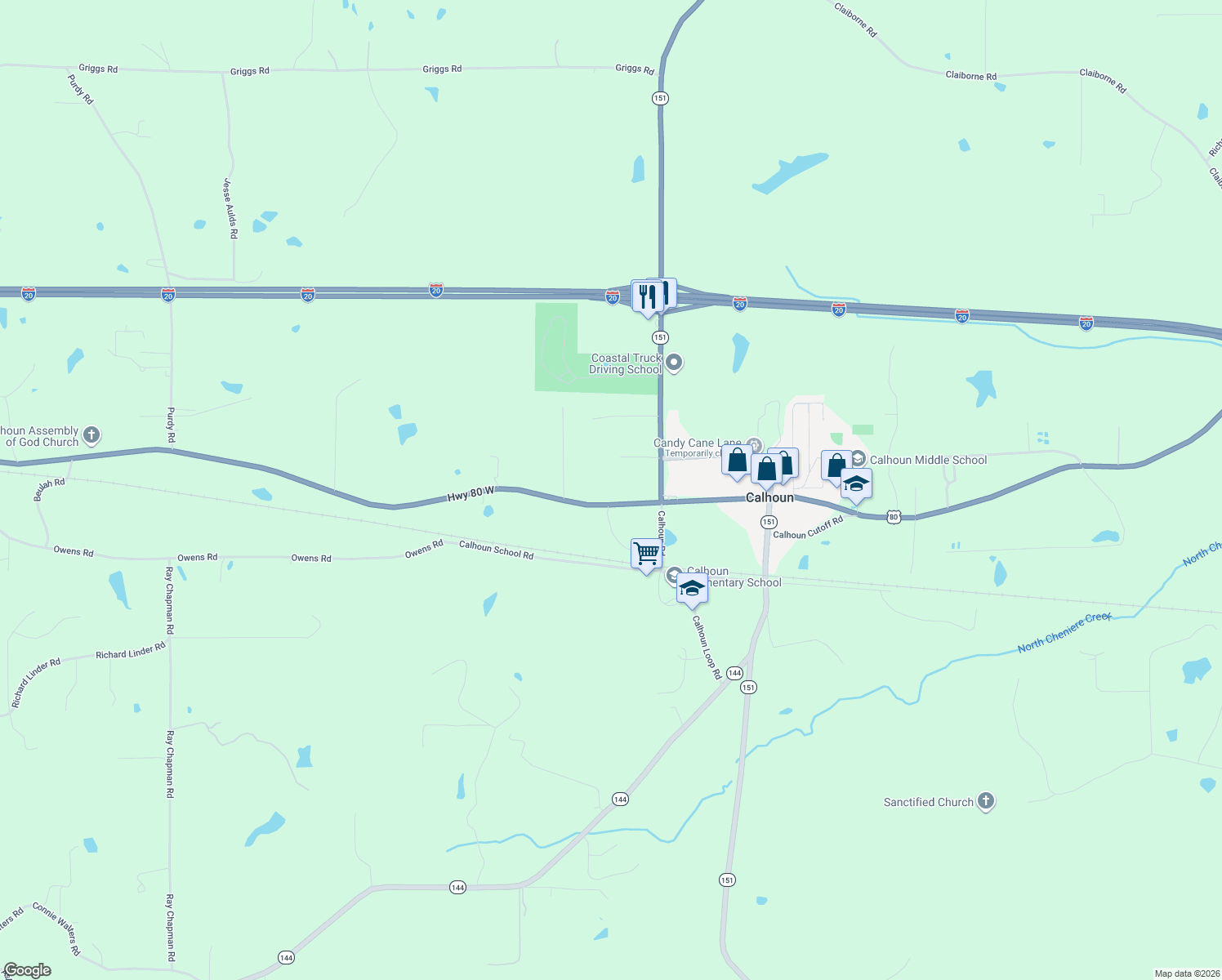 map of restaurants, bars, coffee shops, grocery stores, and more near 3254 U.S. 80 in Calhoun