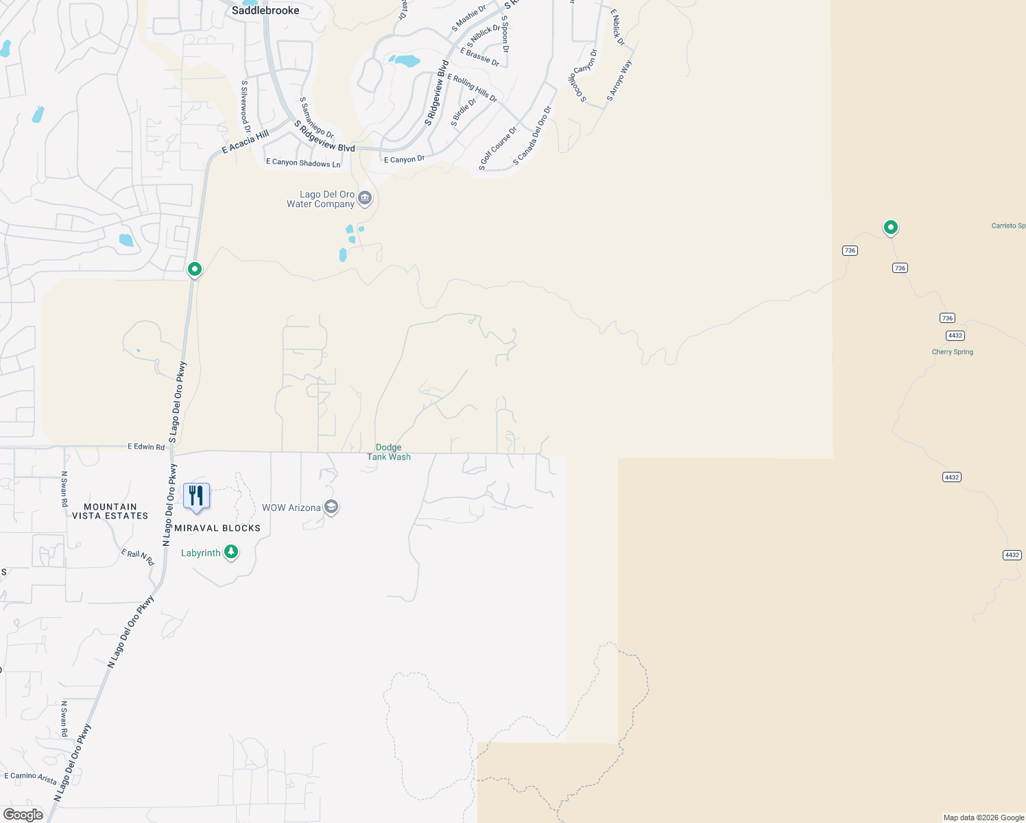 map of restaurants, bars, coffee shops, grocery stores, and more near 39855 South Dodge Canyon Road in Tucson