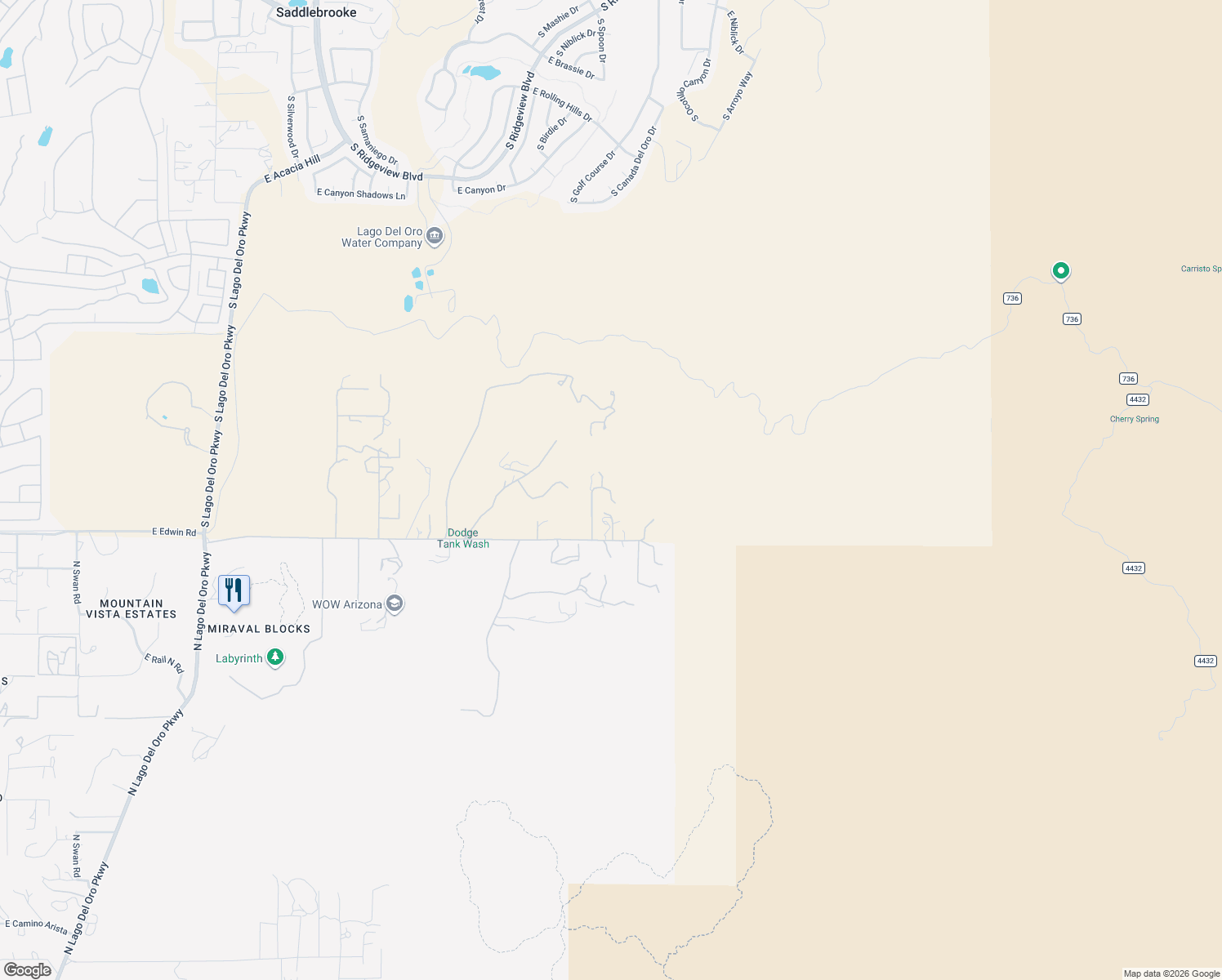 map of restaurants, bars, coffee shops, grocery stores, and more near 39855 South Dodge Canyon Road in Tucson