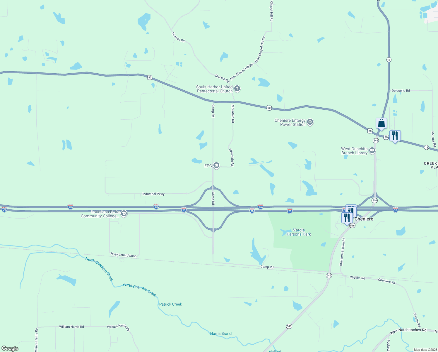 map of restaurants, bars, coffee shops, grocery stores, and more near 459 Camp Rd in West Monroe