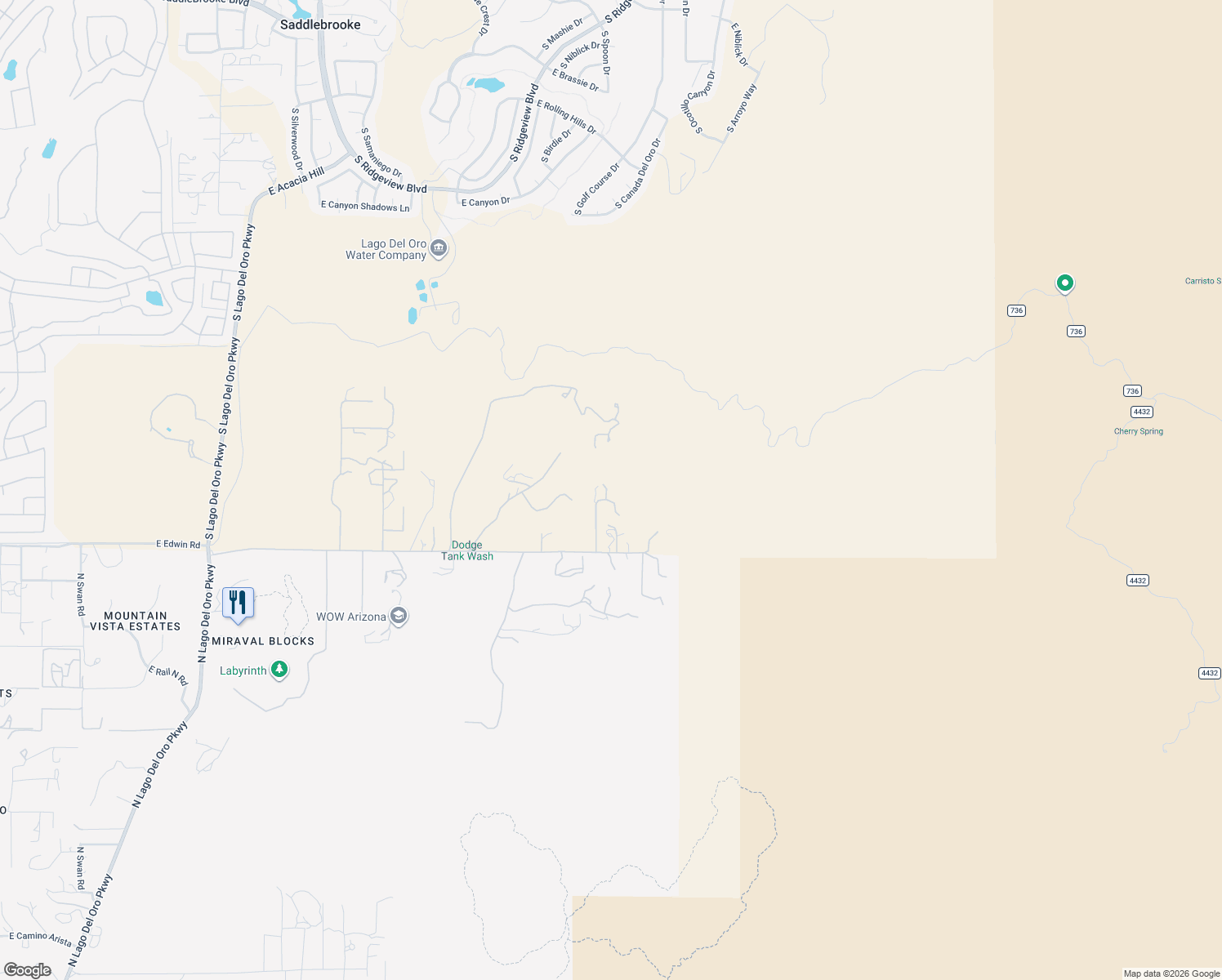 map of restaurants, bars, coffee shops, grocery stores, and more near 39855 South Dodge Canyon Road in Tucson