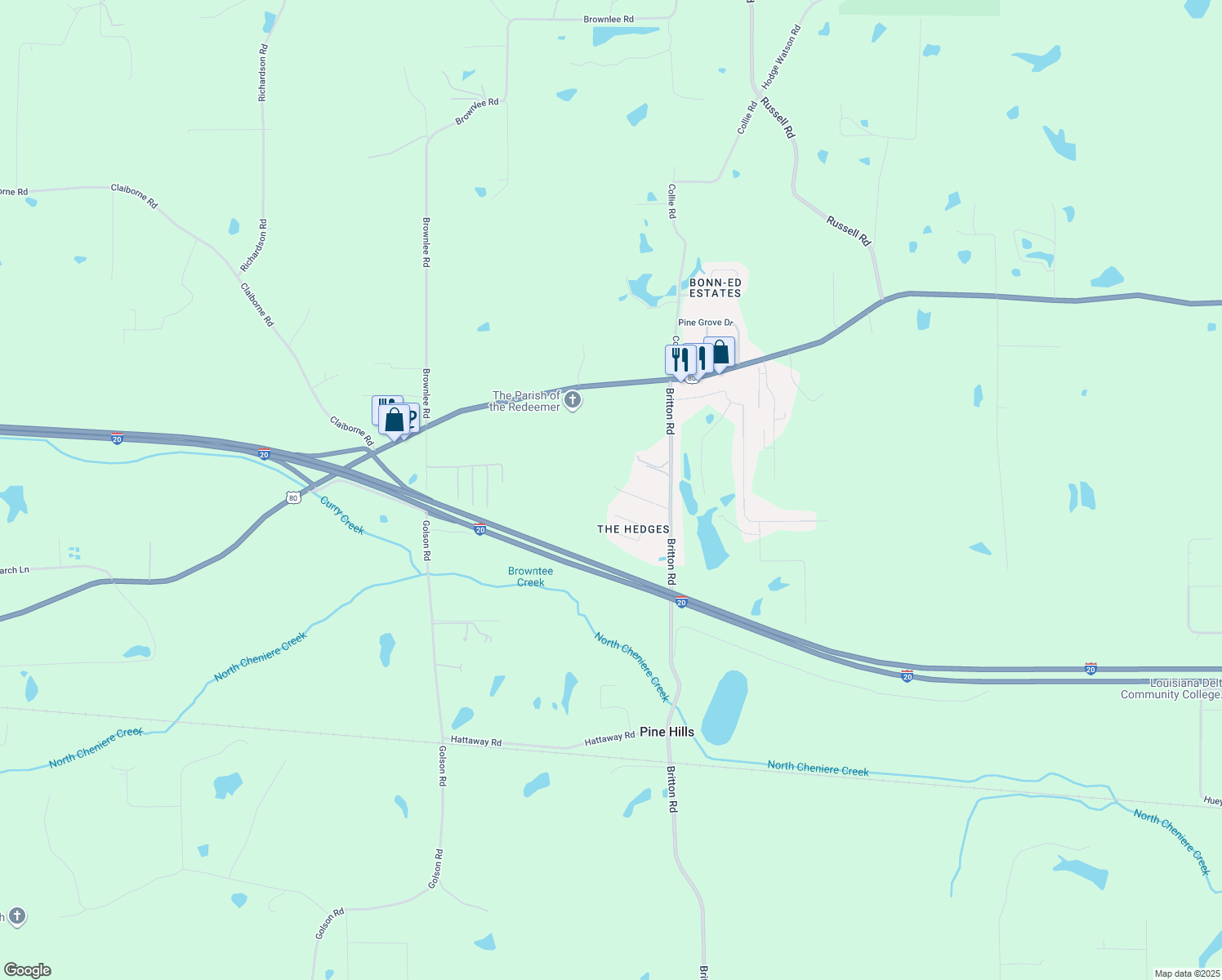 map of restaurants, bars, coffee shops, grocery stores, and more near 200 Cheeks Drive in Calhoun