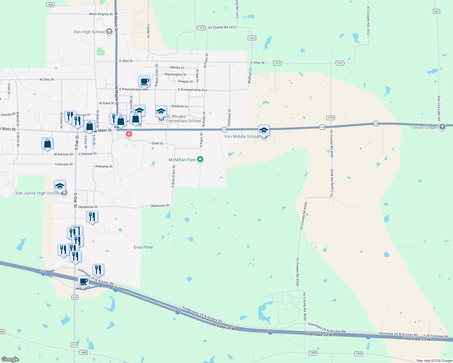 map of restaurants, bars, coffee shops, grocery stores, and more near 466 Hickory in Van
