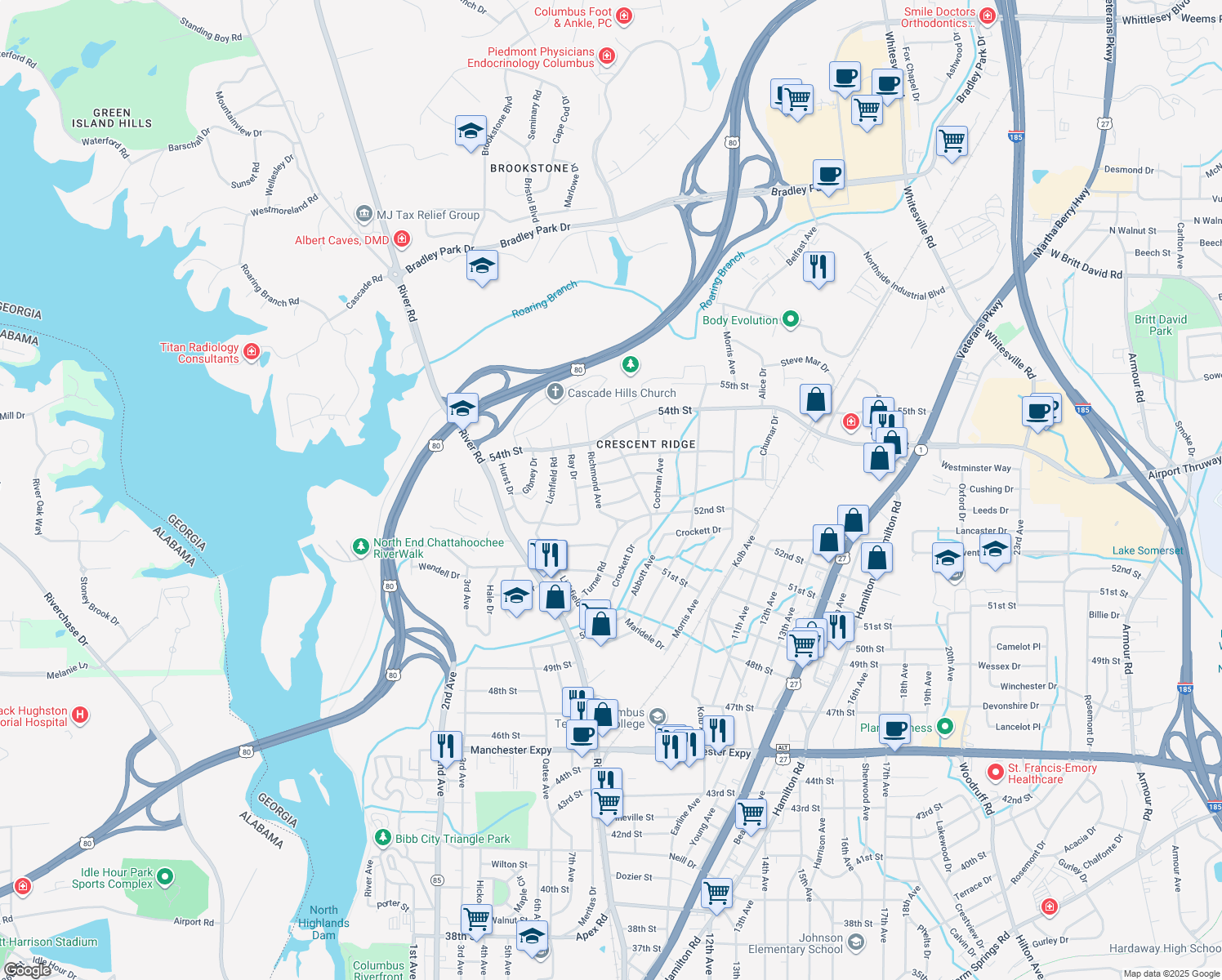 map of restaurants, bars, coffee shops, grocery stores, and more near 836 Lovick St in Columbus