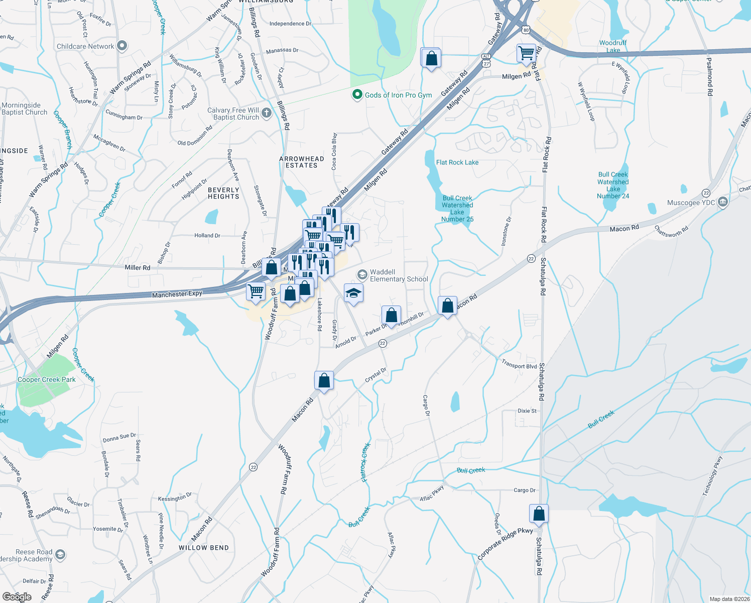map of restaurants, bars, coffee shops, grocery stores, and more near 5347 Shanna Lane in Columbus