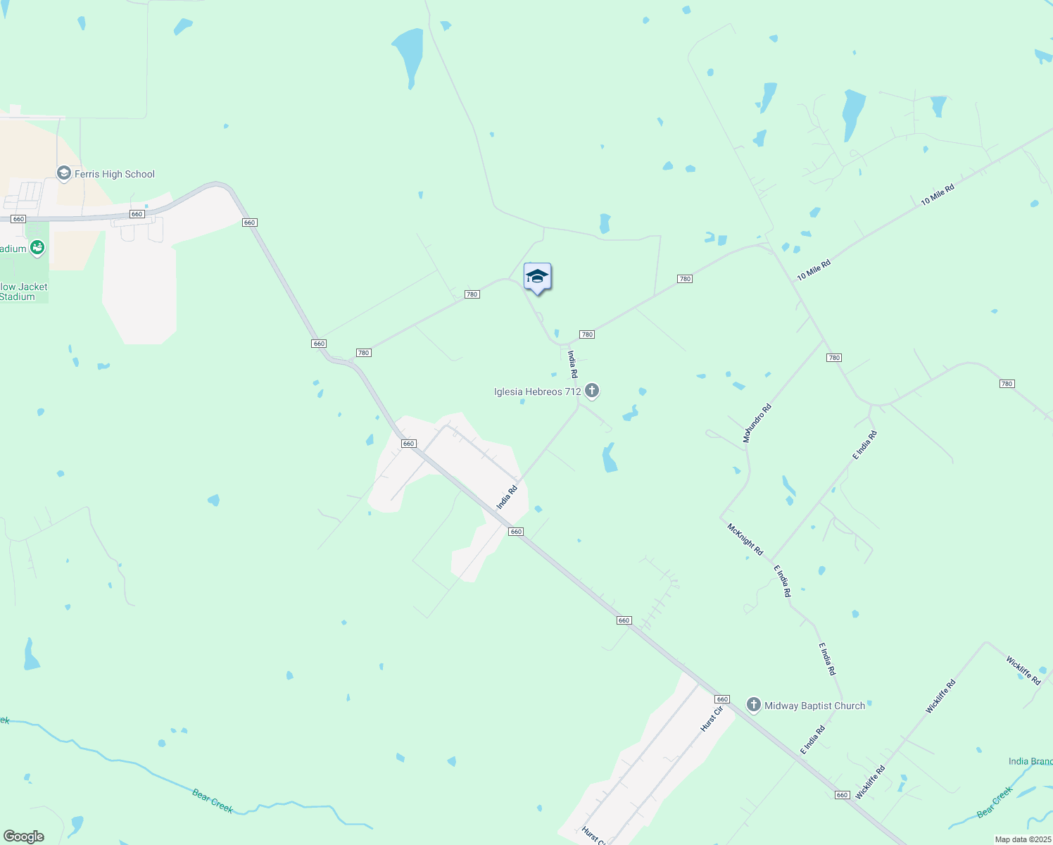 map of restaurants, bars, coffee shops, grocery stores, and more near 250 India Road in Ferris