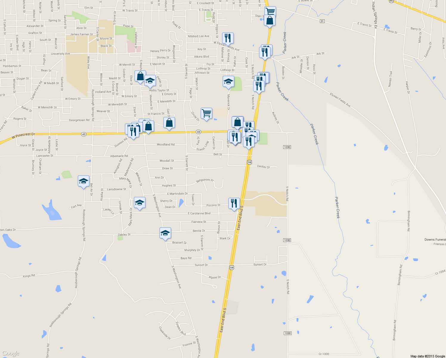 map of restaurants, bars, coffee shops, grocery stores, and more near 925 Bergstrom Pl in Marshall