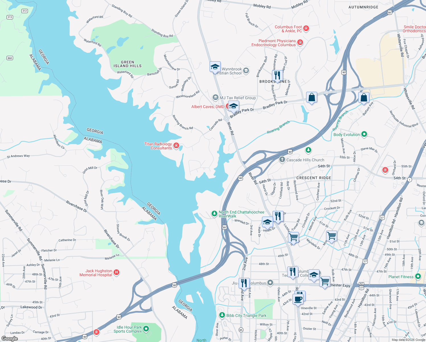 map of restaurants, bars, coffee shops, grocery stores, and more near 4 Dolphin Court in Columbus