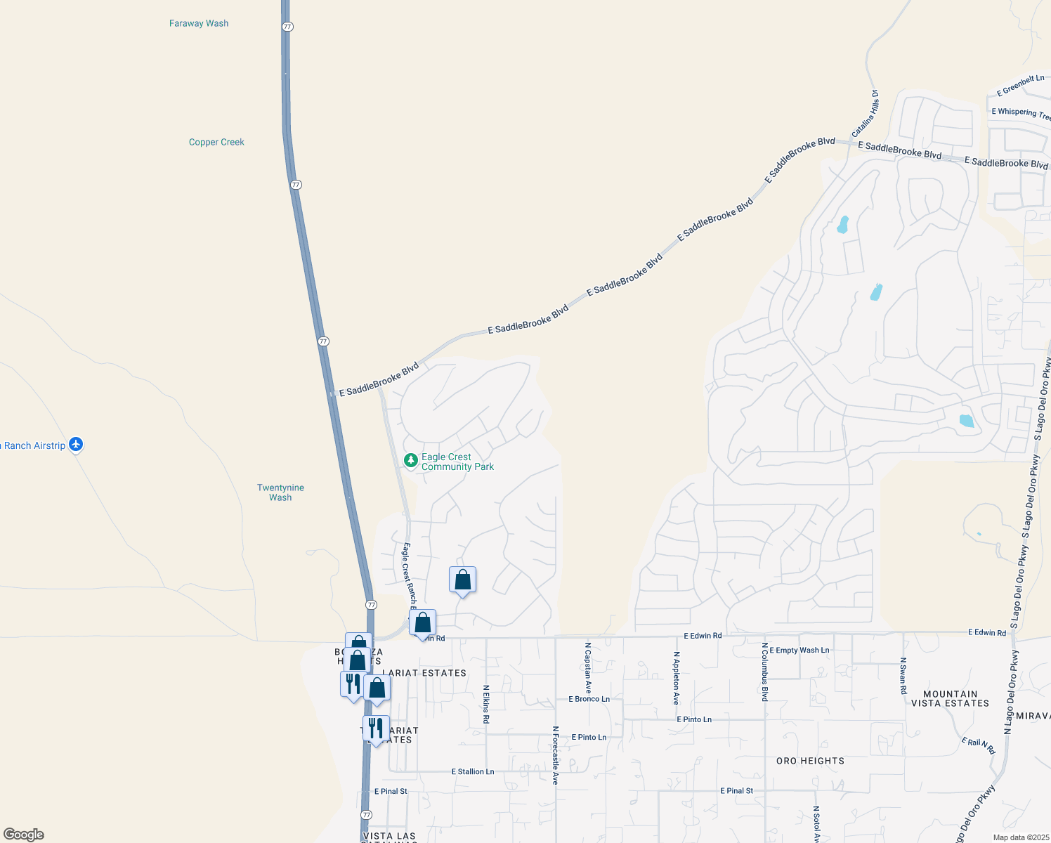 map of restaurants, bars, coffee shops, grocery stores, and more near 60973 Cantle Court in Tucson
