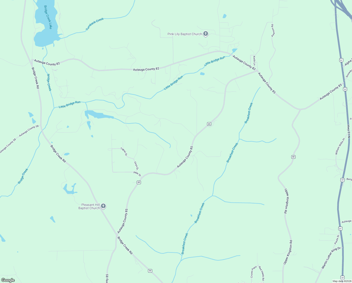 map of restaurants, bars, coffee shops, grocery stores, and more near 1649 County Road 85 in Prattville