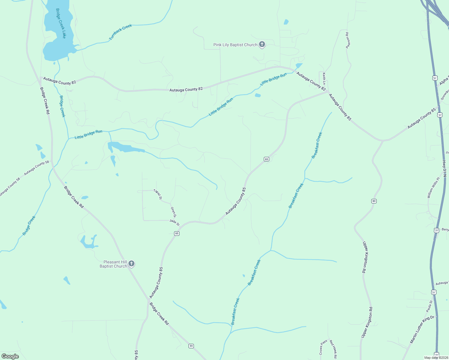 map of restaurants, bars, coffee shops, grocery stores, and more near 1649 County Road 85 in Prattville