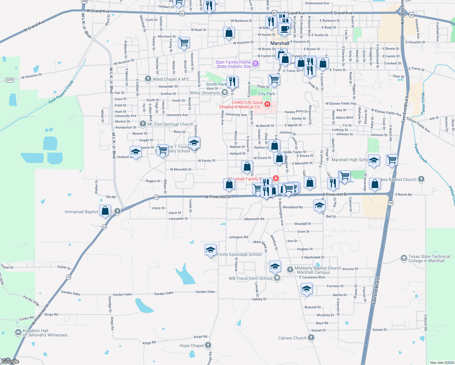 map of restaurants, bars, coffee shops, grocery stores, and more near 1999 Rosborough Springs Rd in Marshall