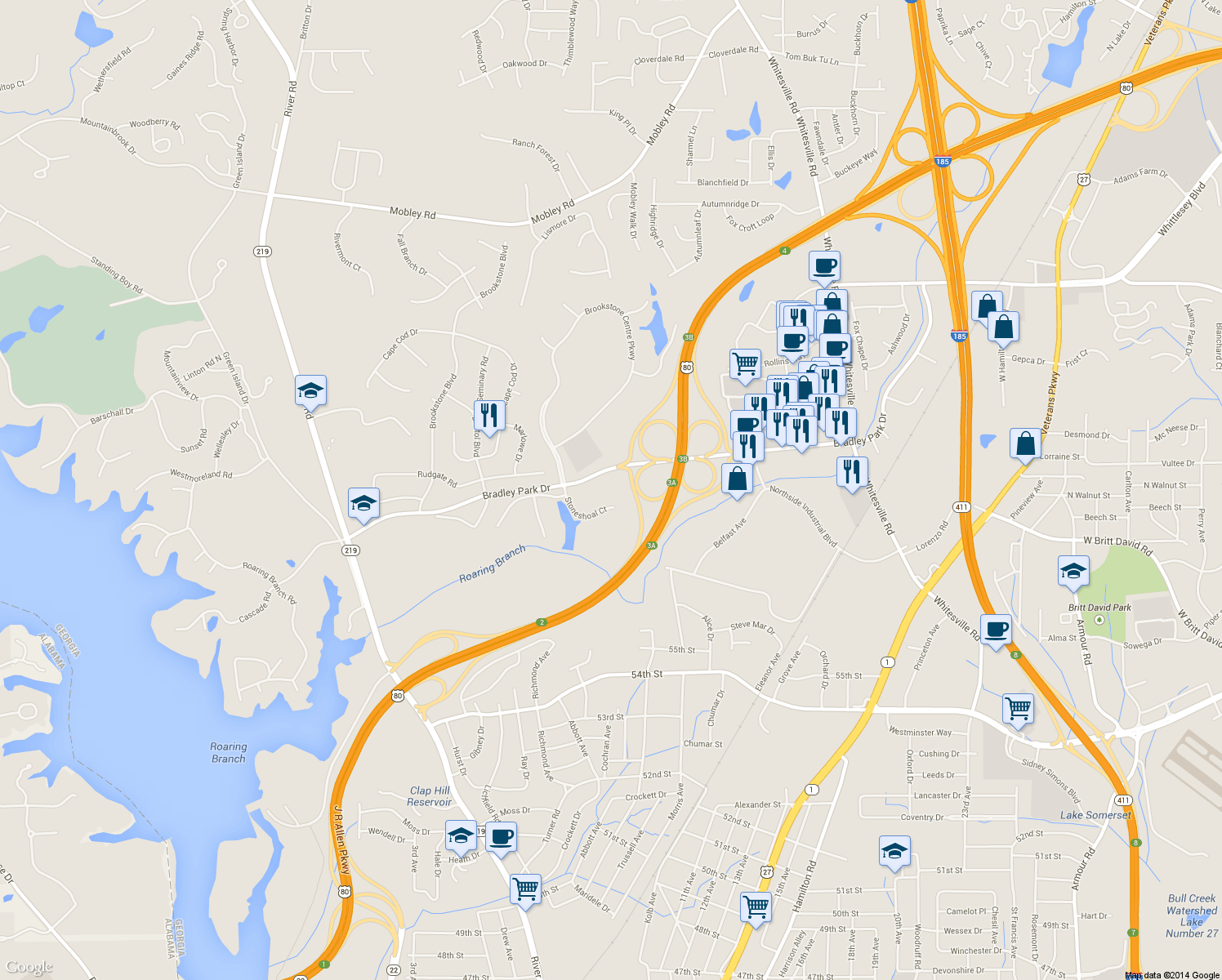 map of restaurants, bars, coffee shops, grocery stores, and more near 4 Stoneshoal Court in Columbus
