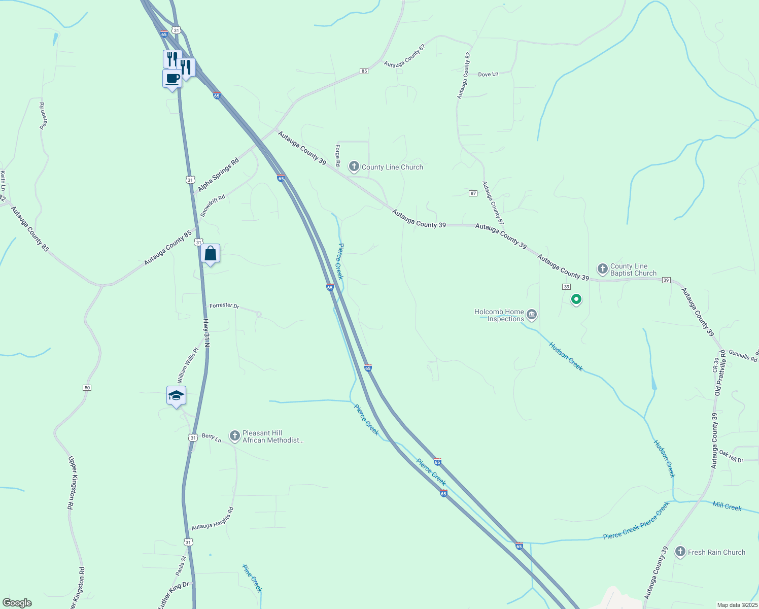 map of restaurants, bars, coffee shops, grocery stores, and more near 417 Oak Valley Road in Deatsville