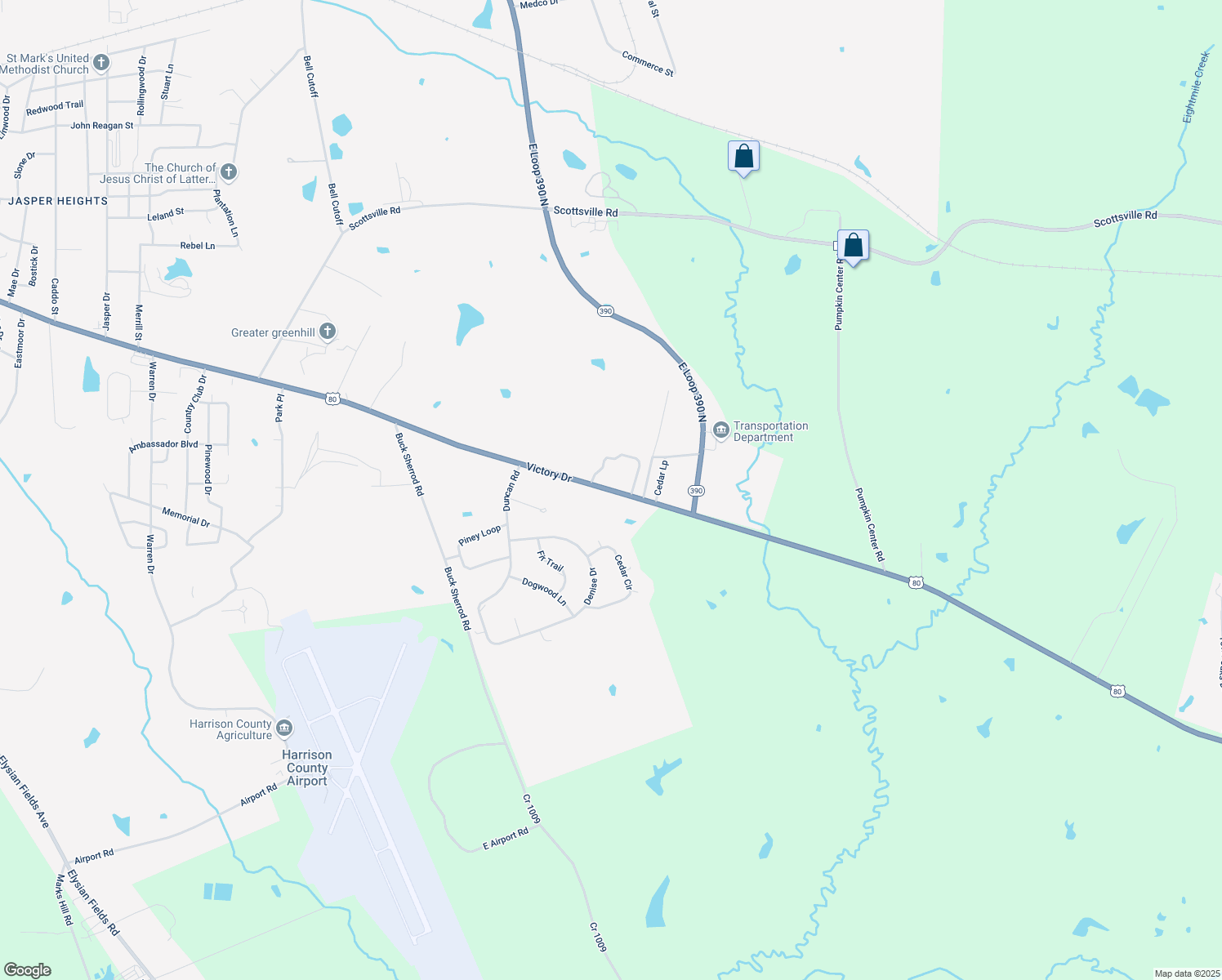 map of restaurants, bars, coffee shops, grocery stores, and more near U.S. 80 in Marshall