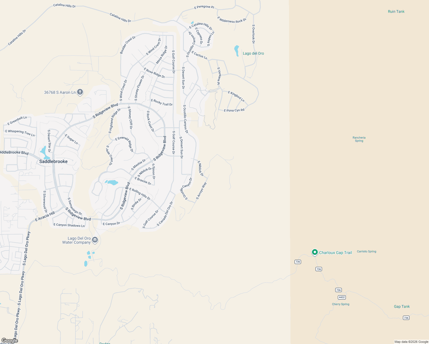 map of restaurants, bars, coffee shops, grocery stores, and more near 37725 South Arroyo Way in Tucson