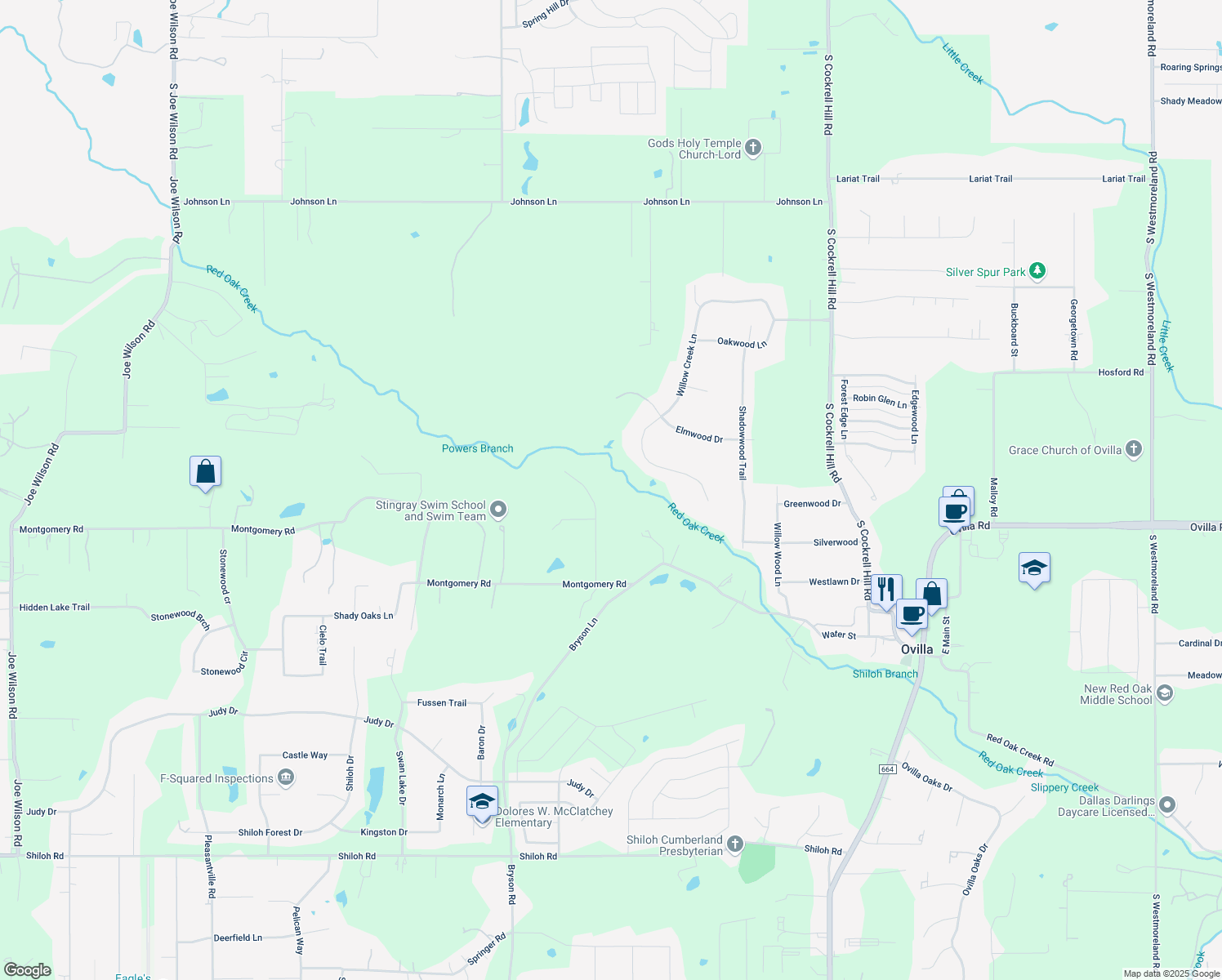 map of restaurants, bars, coffee shops, grocery stores, and more near 4526 Pecan Creek Drive in Midlothian