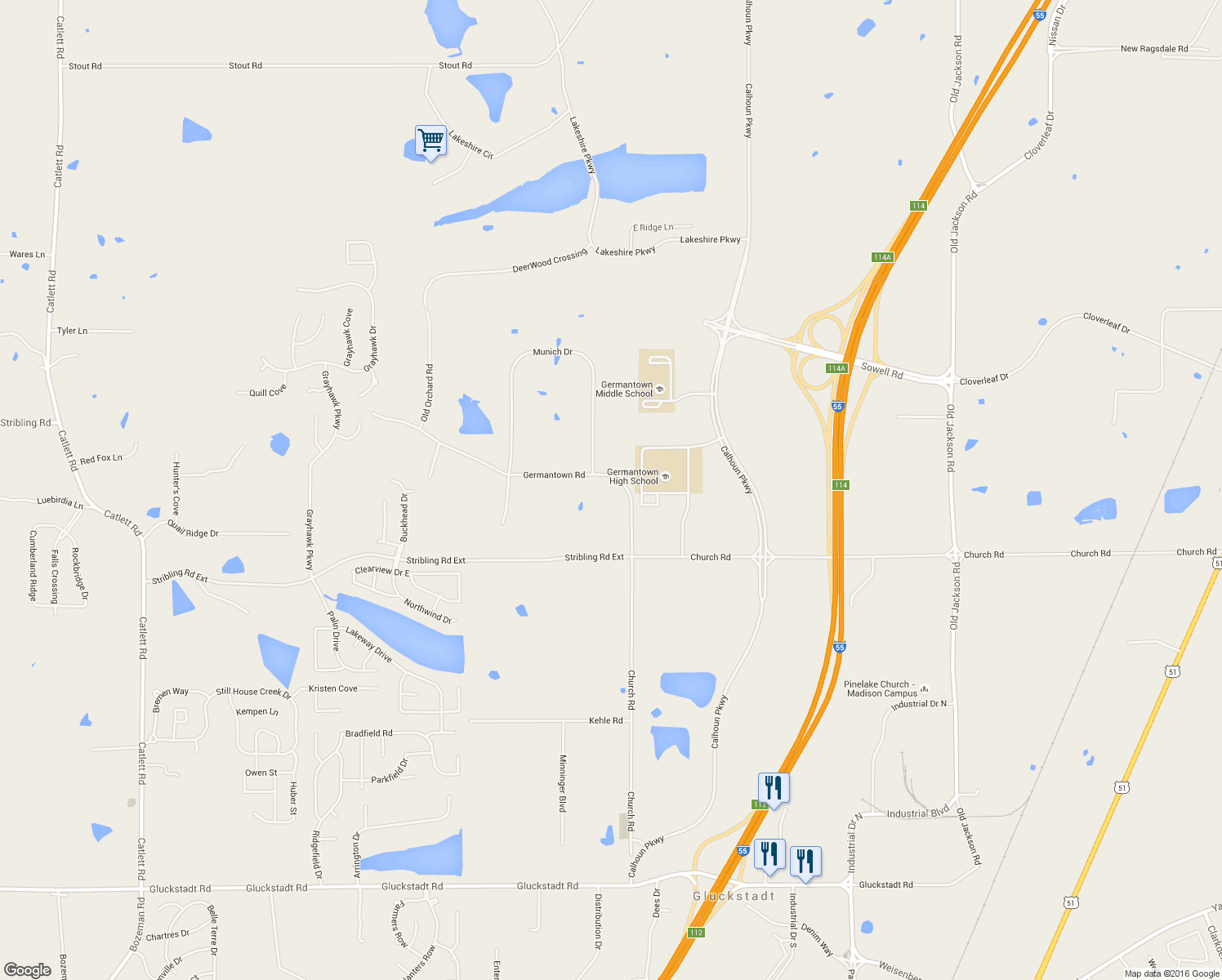 map of restaurants, bars, coffee shops, grocery stores, and more near 103 Germantown Road in Madison