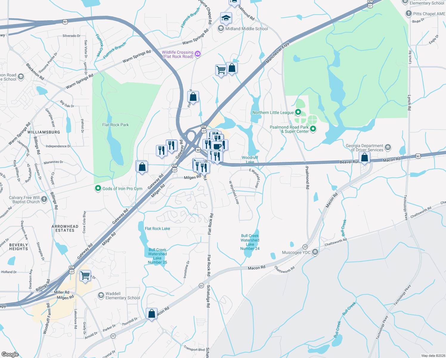 map of restaurants, bars, coffee shops, grocery stores, and more near 7124D Vinings Way in Columbus