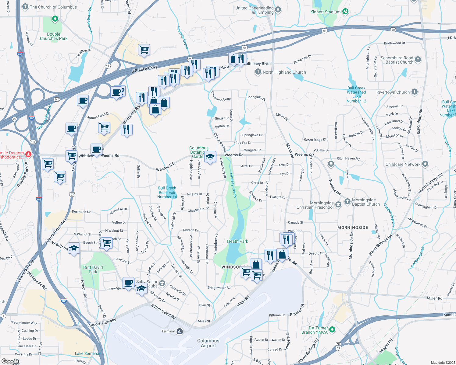 map of restaurants, bars, coffee shops, grocery stores, and more near 6246 Canterbury Drive in Columbus