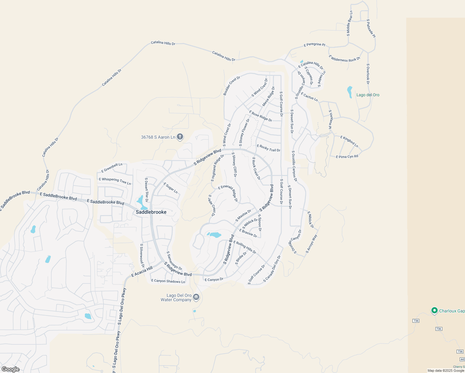 map of restaurants, bars, coffee shops, grocery stores, and more near 65240 East Emerald Ridge Drive in Tucson