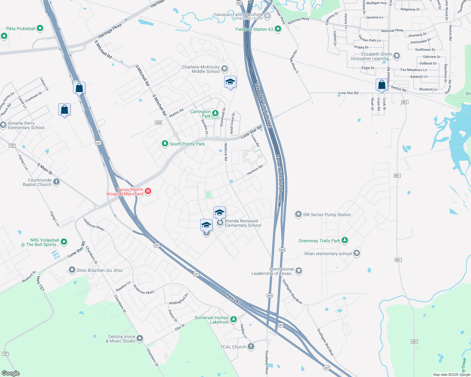 map of restaurants, bars, coffee shops, grocery stores, and more near 1687 Davis Dr in Mansfield