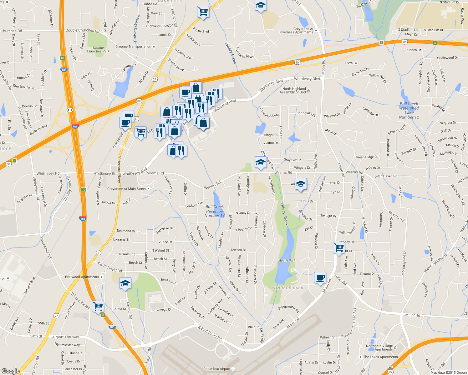 map of restaurants, bars, coffee shops, grocery stores, and more near 3334 Summerchase Court in Columbus