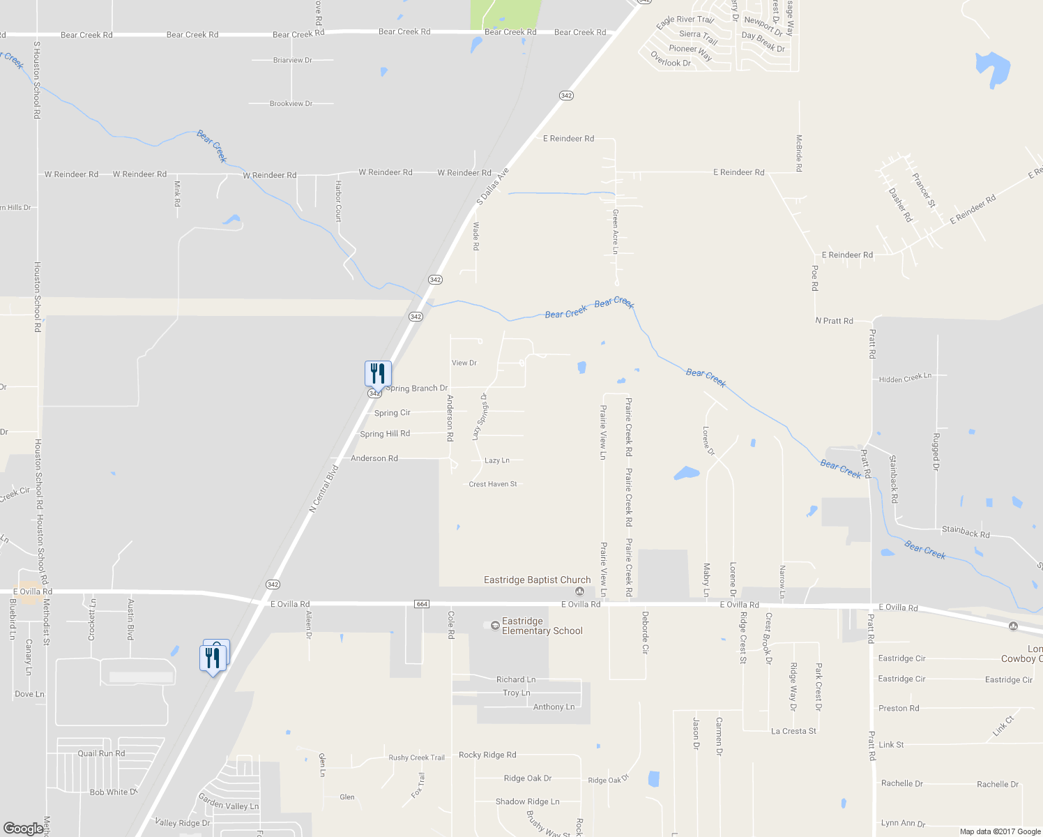 map of restaurants, bars, coffee shops, grocery stores, and more near 212 Spring Circle in Red Oak