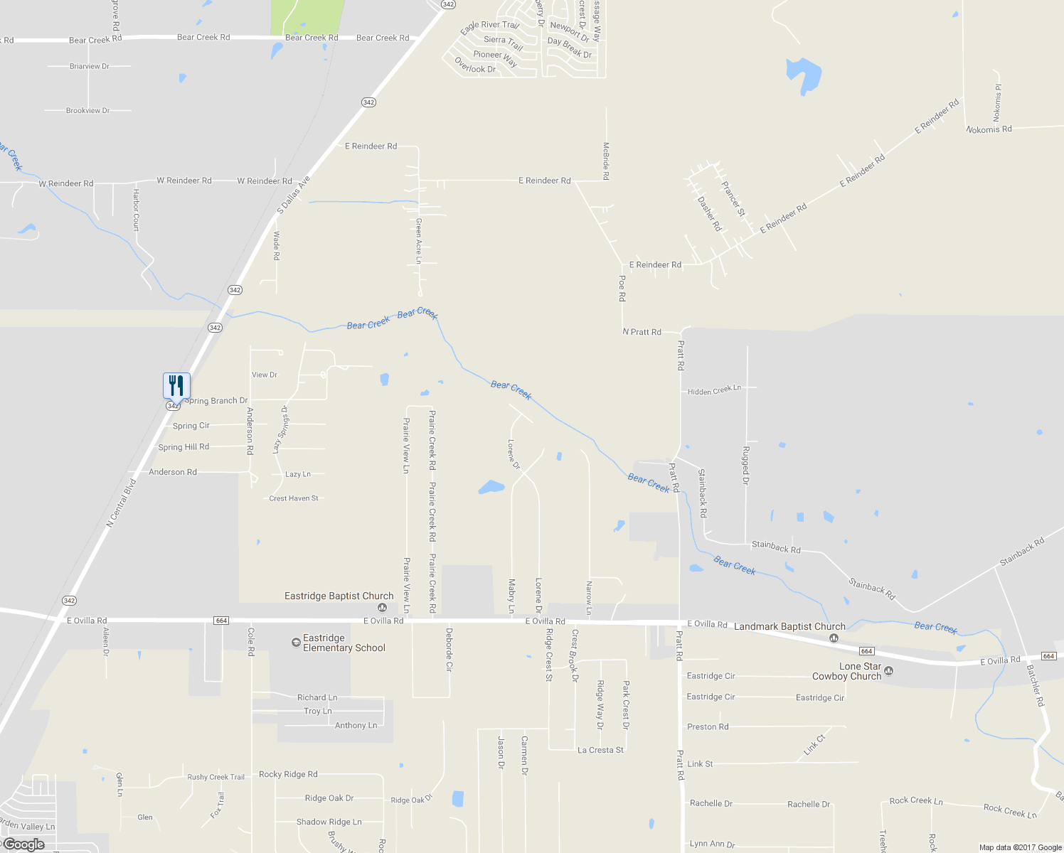 map of restaurants, bars, coffee shops, grocery stores, and more near 210 Lorene Drive in Red Oak