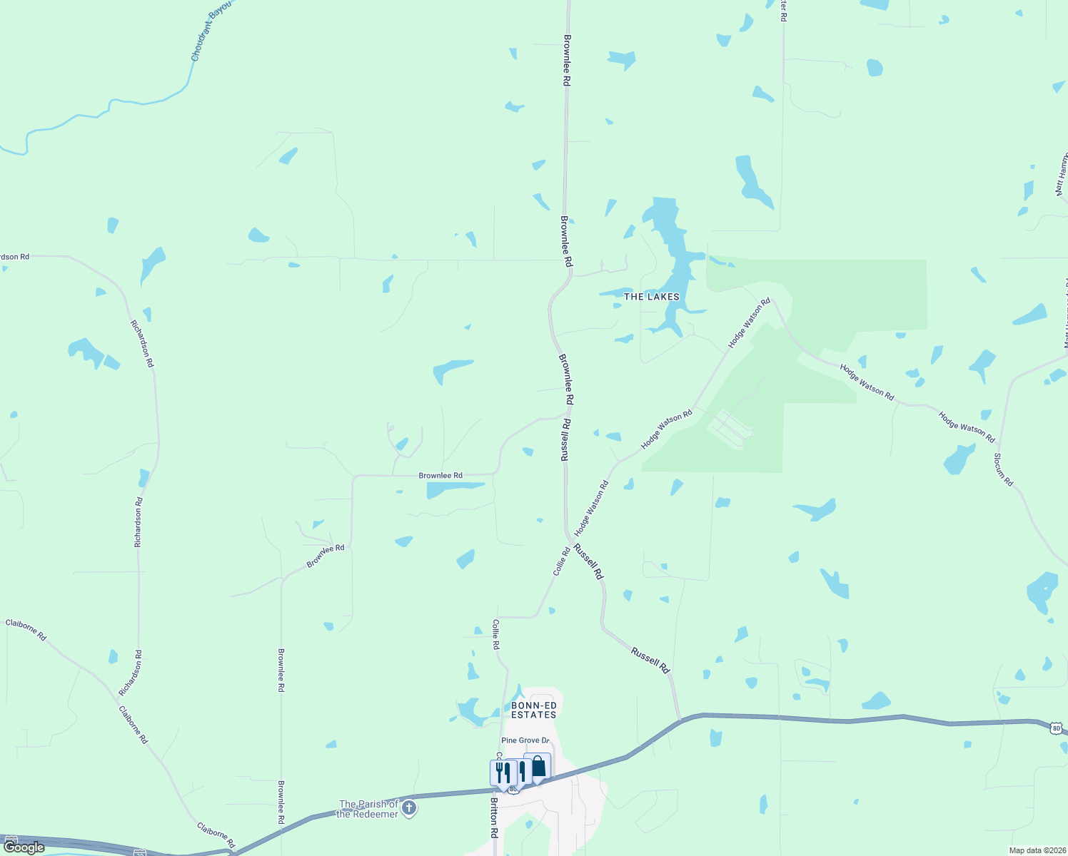 map of restaurants, bars, coffee shops, grocery stores, and more near 1234 Brownlee Rd in Calhoun