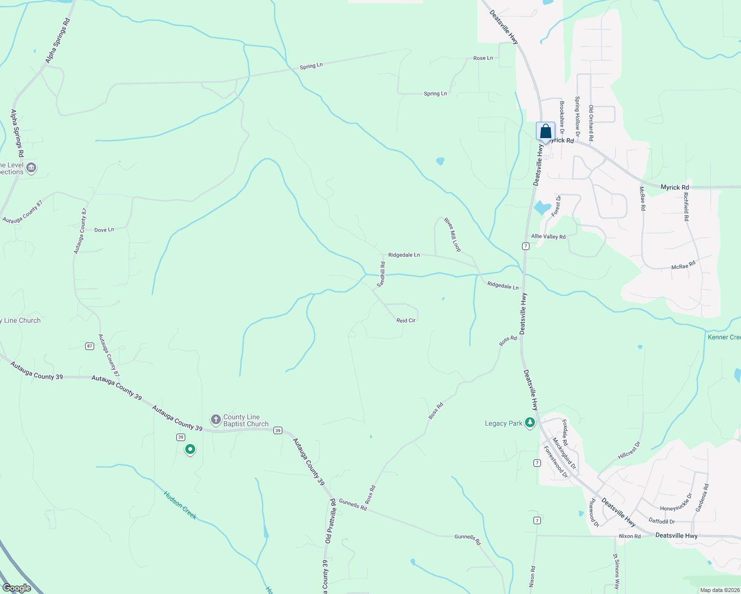 map of restaurants, bars, coffee shops, grocery stores, and more near 24 Reid Circle in Deatsville
