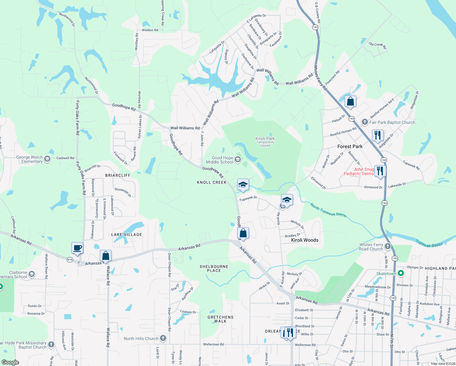 map of restaurants, bars, coffee shops, grocery stores, and more near 1002 Good Hope Rd in West Monroe