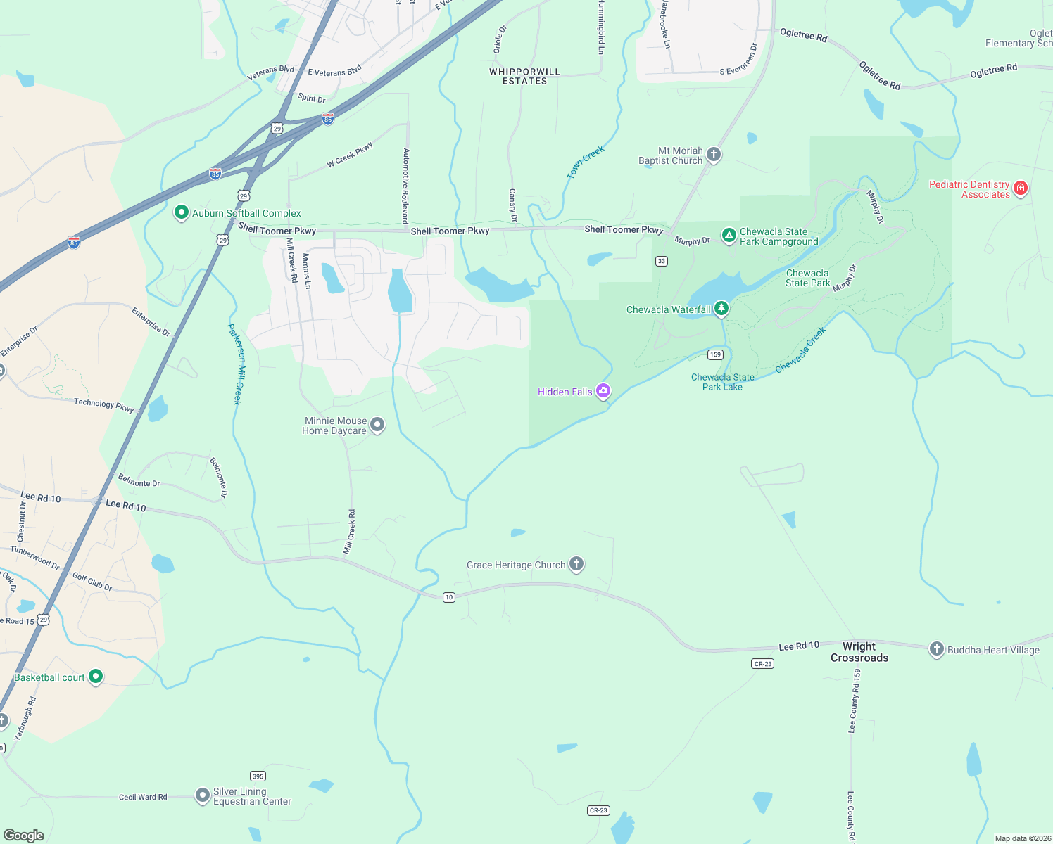 map of restaurants, bars, coffee shops, grocery stores, and more near 2700 Mimms Trail in Auburn