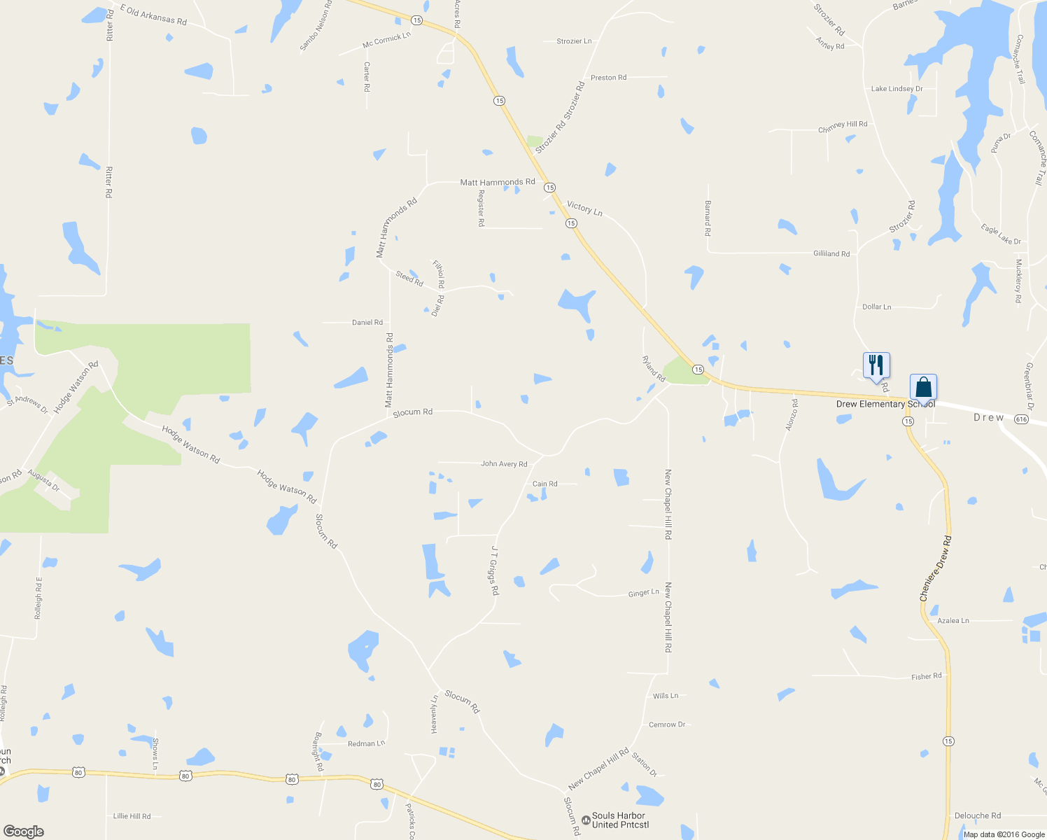 map of restaurants, bars, coffee shops, grocery stores, and more near 1469 Slocum Road in Calhoun