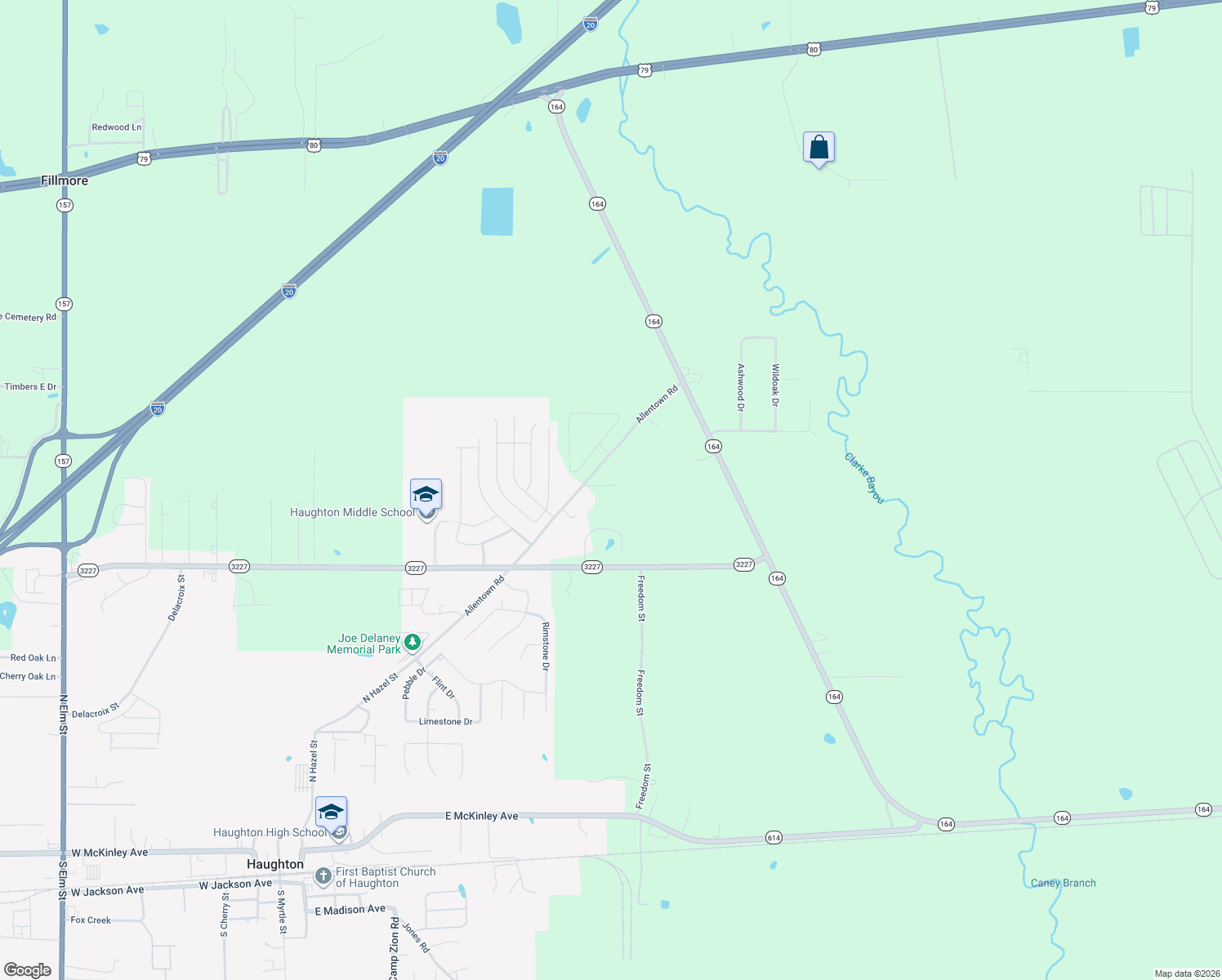 map of restaurants, bars, coffee shops, grocery stores, and more near 895 Allen Town Rd in Haughton