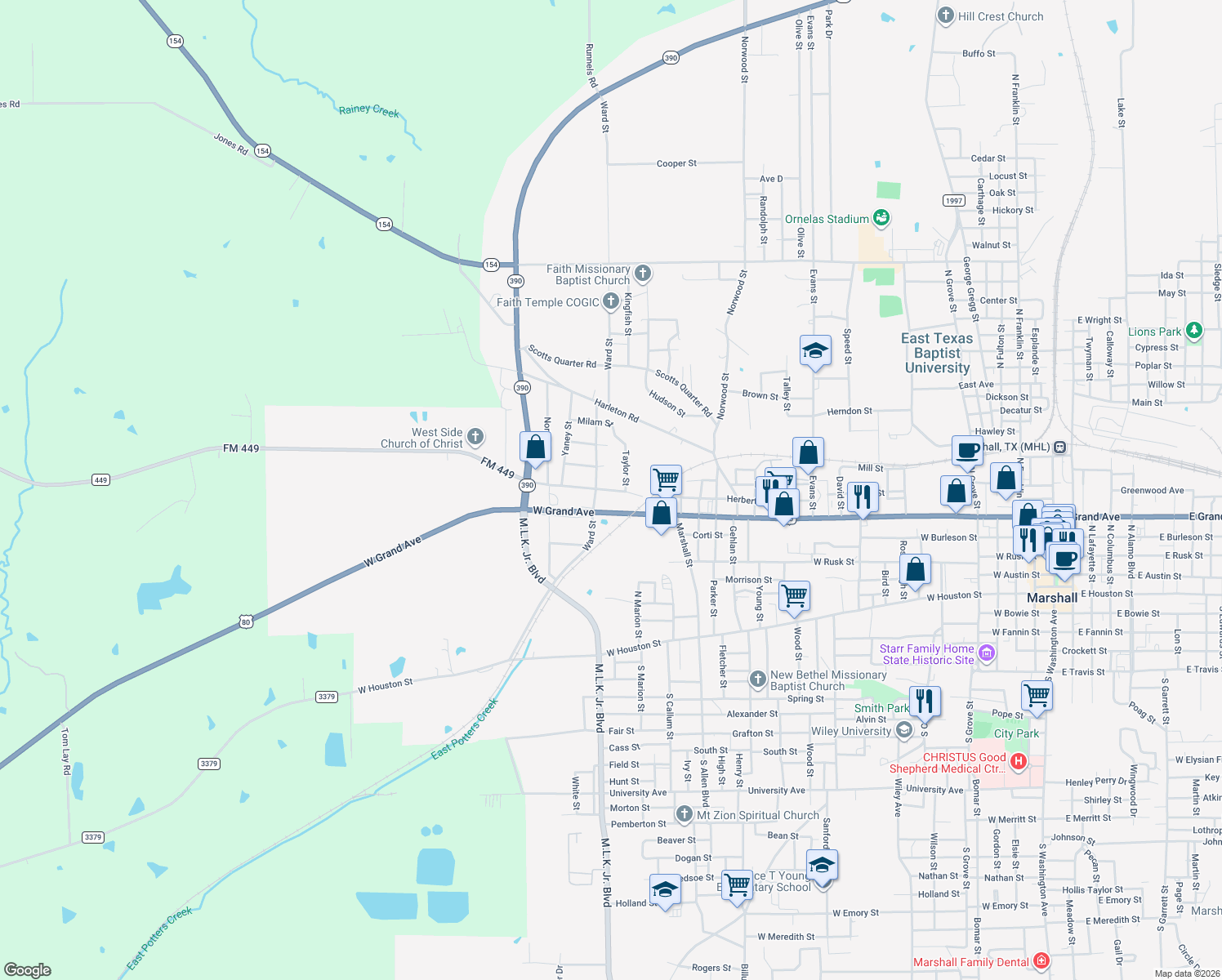 map of restaurants, bars, coffee shops, grocery stores, and more near 2401 Hynson Springs Road in Marshall